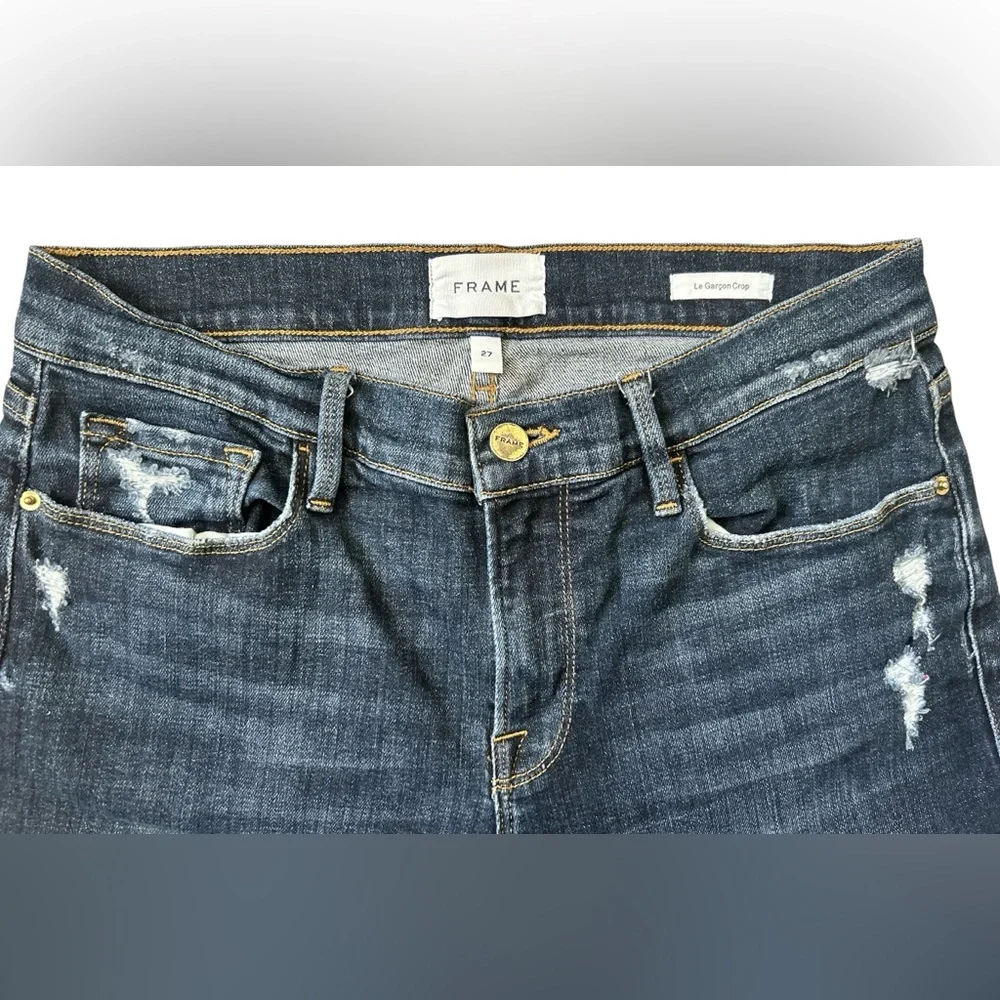 FRAME Le Garçon Crop Distressed Jeans Dark Wash Women’s 27 Host Pick - Picture 2 of 6